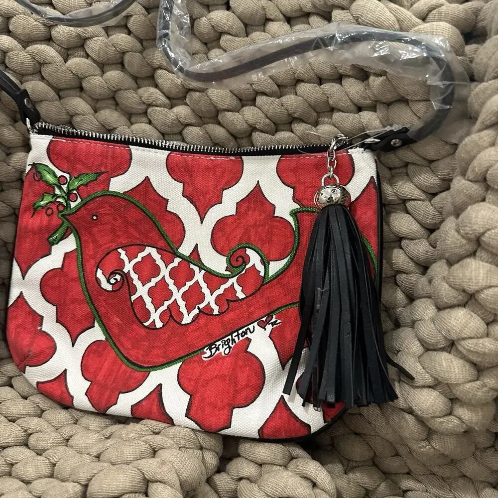Brighton Love Dove Pouch Bird Canvas Crossbody Red White Shoulder Bag‎ Purse NEW